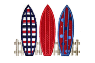 3 Surfboards on Fence Applique